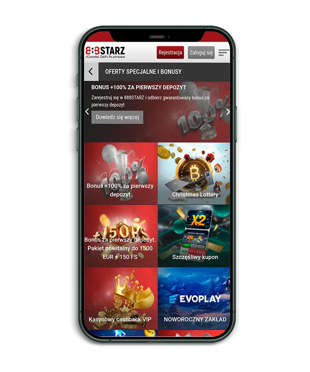 Sekcja z ofertami bonusowymi bukmachera 888Starz